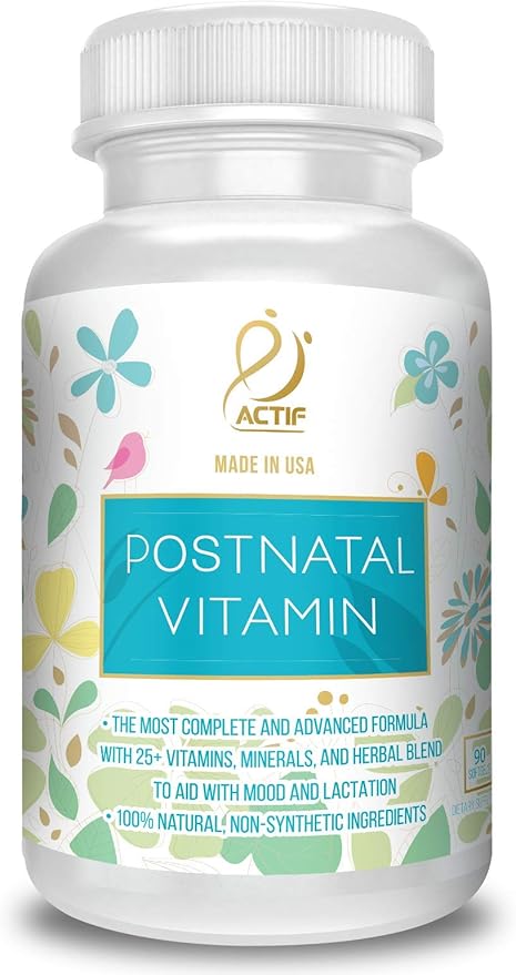 Actif Organic Postnatal Vitamin with 25+ Organic Vitamins and Organic Herbs, Nursing and Lactation Supplement, Non-GMO, Made in USA, 90 Count