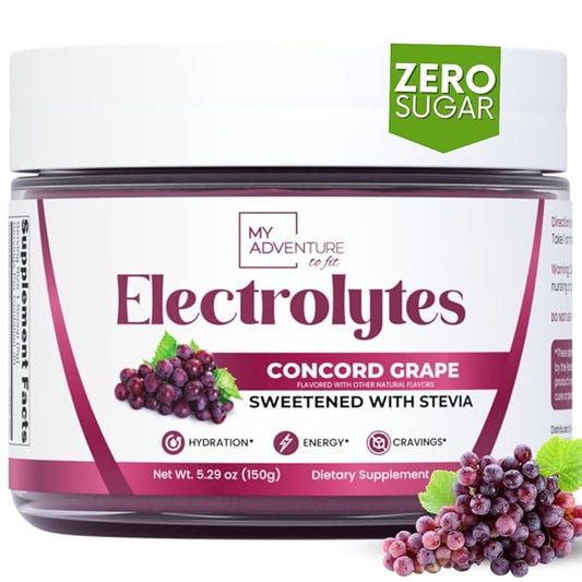 Zero Sugar - Concord Grape Electrolytes Powder - Very Refreshing Hydration - Caffeine Free Energy with All Natural Ingredients - Vegan, Keto & Paleo - Sugar Free Electrolytes Drink Mix - 30 Servings