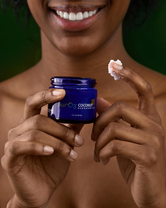 PurO3 Ozonated Coconut Oil – Pure, Natural, Organic Skincare for Face & Body – Oxygenated Healing Lotion, Moisturizer & Beauty Cream in a Glass Jar – O3 Therapy Salve, 2 oz