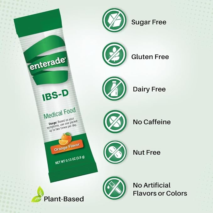 enterade IBS-D Powder Packets for IBS Relief of Symptoms from Irritable Bowel Syndrome with Diarrhea (IBS-D), Orange, 30 Single-Serving Powder Packets