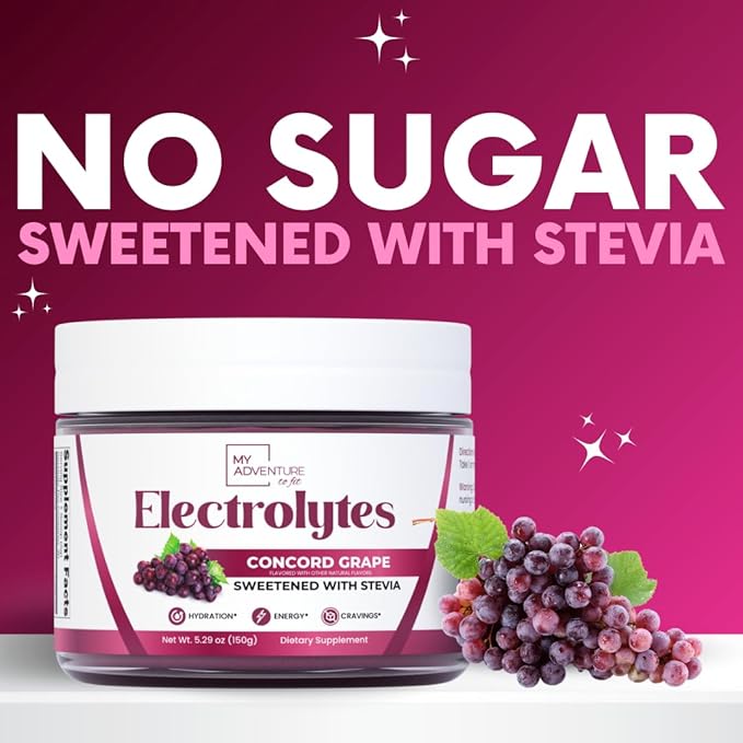 Zero Sugar - Concord Grape Electrolytes Powder - Very Refreshing Hydration - Caffeine Free Energy with All Natural Ingredients - Vegan, Keto & Paleo - Sugar Free Electrolytes Drink Mix - 30 Servings