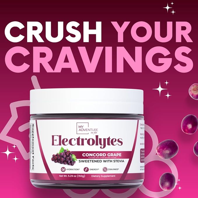 Zero Sugar - Concord Grape Electrolytes Powder - Very Refreshing Hydration - Caffeine Free Energy with All Natural Ingredients - Vegan, Keto & Paleo - Sugar Free Electrolytes Drink Mix - 30 Servings