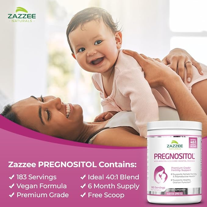 Zazzee PREGNOSITOL Powder, 6 Month Supply, Myo-Inositol and D-Chiro-Inositol 40:1 Fertility Blend, Free Scoop for Exact Dosage, Premium Balanced Formula, 183 Servings, Vegan, All-Natural and Non-GMO