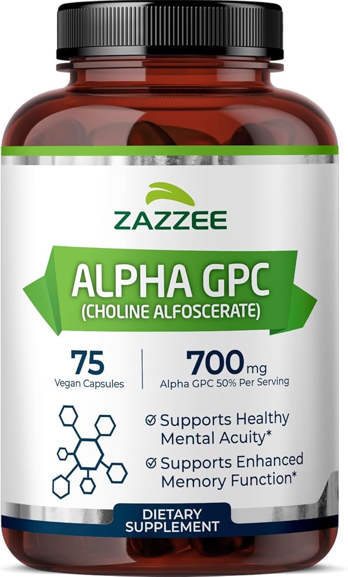 Zazzee Extra Strength Alpha GPC Choline, 700 mg per Serving, 75 Vegan Capsules, 100% Pure Pharmaceutical Grade, 100% Vegetarian, Standardized for Potency and Purity, All-Natural and Non-GMO