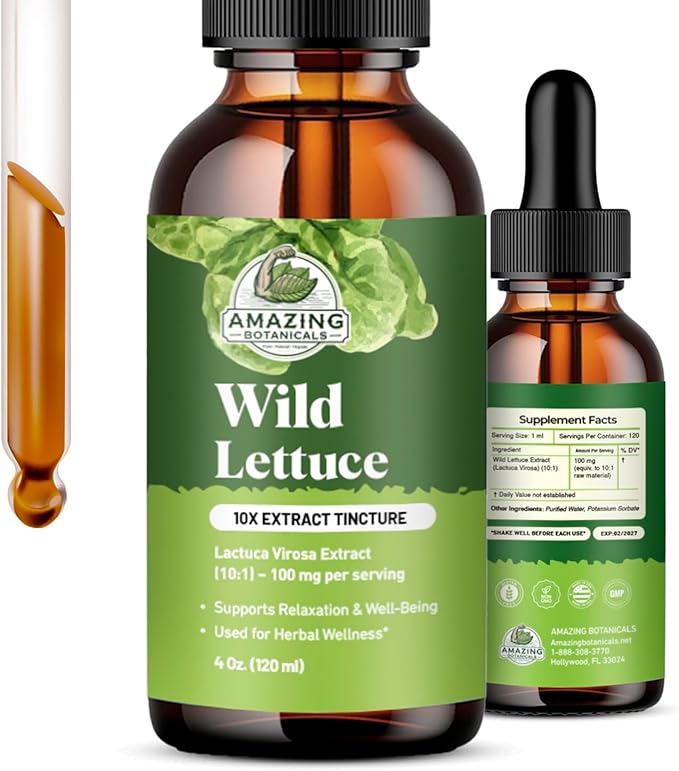 Amazing Botanicals Alcohol Free Wild Lettuce 10X Extract Tincture 30,000 mg | Bulk Size | - (4 FL Oz)