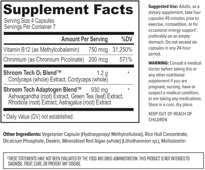 ONNIT Shroom Tech Sport Daily Exercise Support Capsules, Pre Workout Supplement with Cordyceps Mushrooms, Caffeine-Free Dietary Supplement for Daily Energy Support, 28 Count