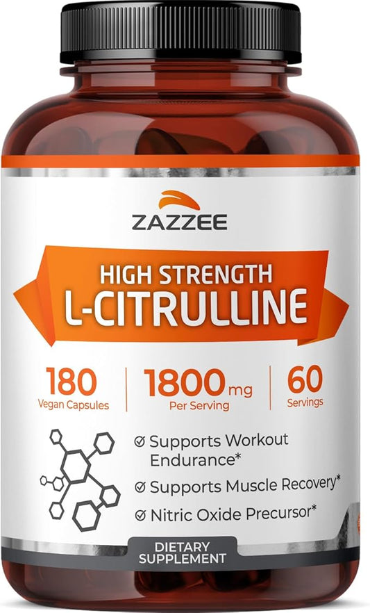 Zazzee High Strength L-Citrulline Malate, 1800 mg per Serving, 180 Vegan Capsules, 60 Day Supply, High Absorption with Superior Free-Form Malate, 100% Vegetarian, All-Natural and Non-GMO