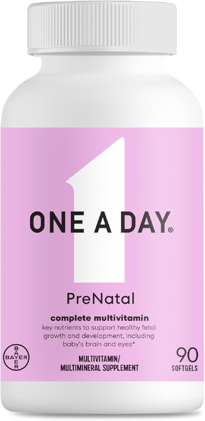 ONE A DAY Women's Prenatal 1 Multivitamin, Supplement for Before, During, and Post Pregnancy, Including Vitamins A, C, D, E, B6, B12, and Omega-3 DHA, 90 Count (Packaging May Vary)