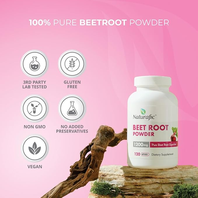 Beetroot Capsules – Nitric Oxide Booster | 1200mg High Nitrate Superfood | Pure Beet Root Powder | Non-GMO, Vegan, Gluten-Free | 120 Capsules | Natural Plant-Based Daily Supplement