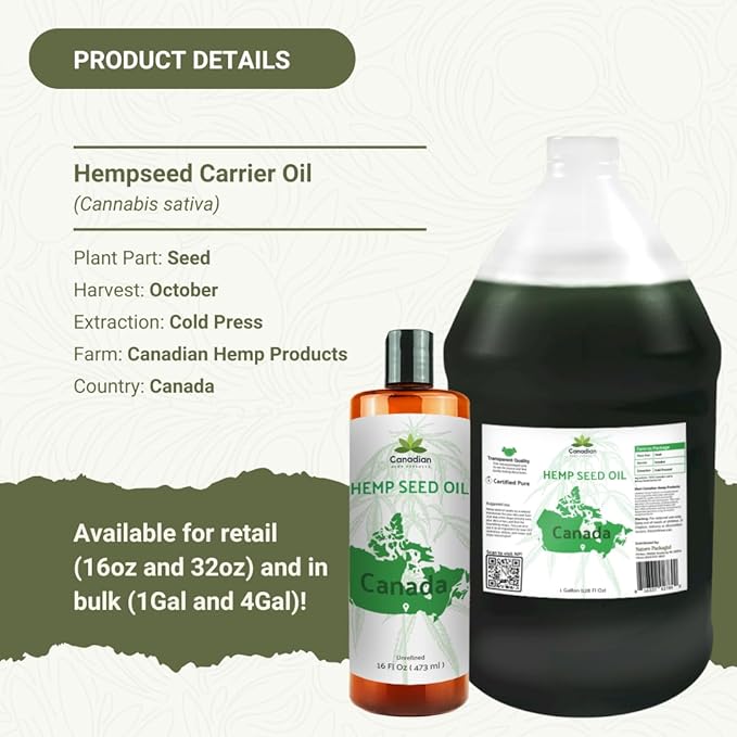 Hemp Seed Oil for Skin, Hair and Body Direct from Hemp Oil Canada - Cold Pressed Hemp Seed Oils - 16oz (Pack of 2)