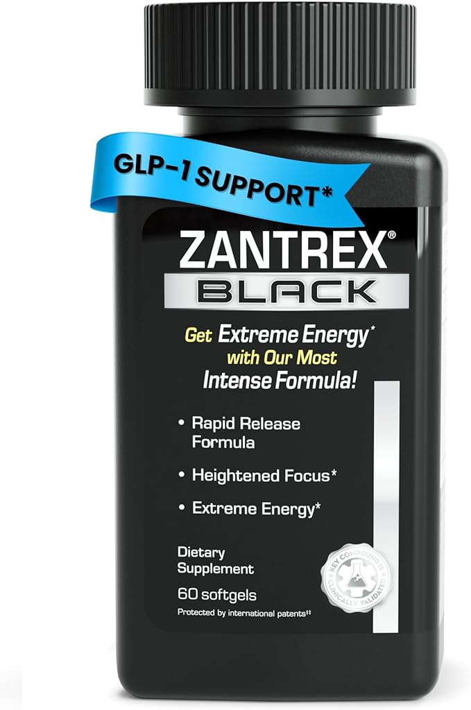 Zantrex Black – Naturally Boost GLP-1 & Metabolism Support | Thermogenic Energy, Weight Management Formula | 60 Pills