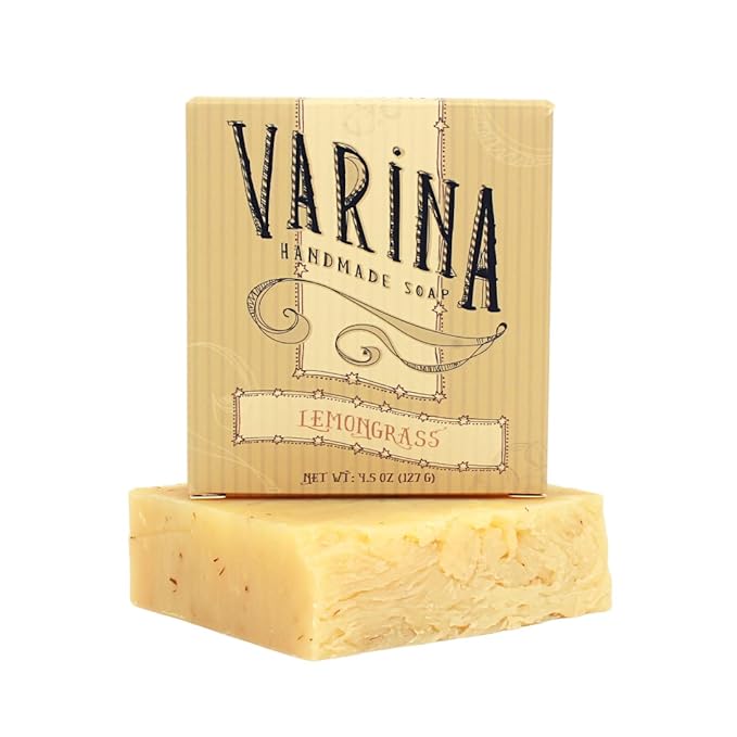 Varina Organic Lemongrass Bar Soap - Gentle Cleansing for Sensitive Skin, Herbal and Mint - 3 Pack