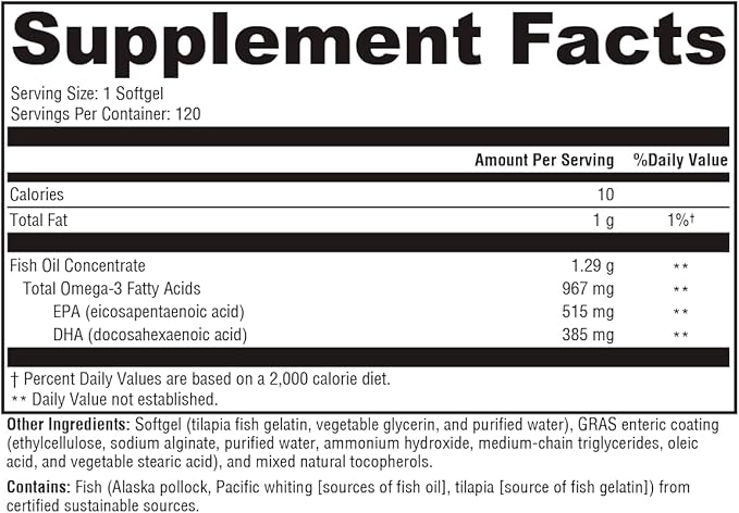 XYMOGEN OmegaPure 900 EC - Alaskan IFOS Five-Star Certified Omega 3 Fish Oil - EPA DHA Fish Oil Supplement- Support Cardiovascular and Brain Health (120 Enteric-Coated Softgels)