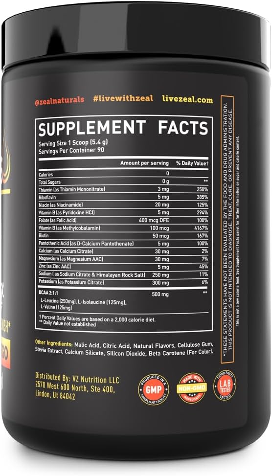 Zeal Electrolyte Powder - 90 Servings | Keto Electrolytes Powder | Zero Sugar, BCAAs, B-Vitamins | Potassium, Zinc, Magnesium | Hydration Powder Recovery Drink | Peach Mango