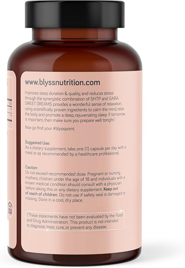 5HTP Plus GABA Supplement - Supports Mood, Relaxation Stress & Sleep - 200mg - Pure HTP-5 Capsules for Women - 60 ct