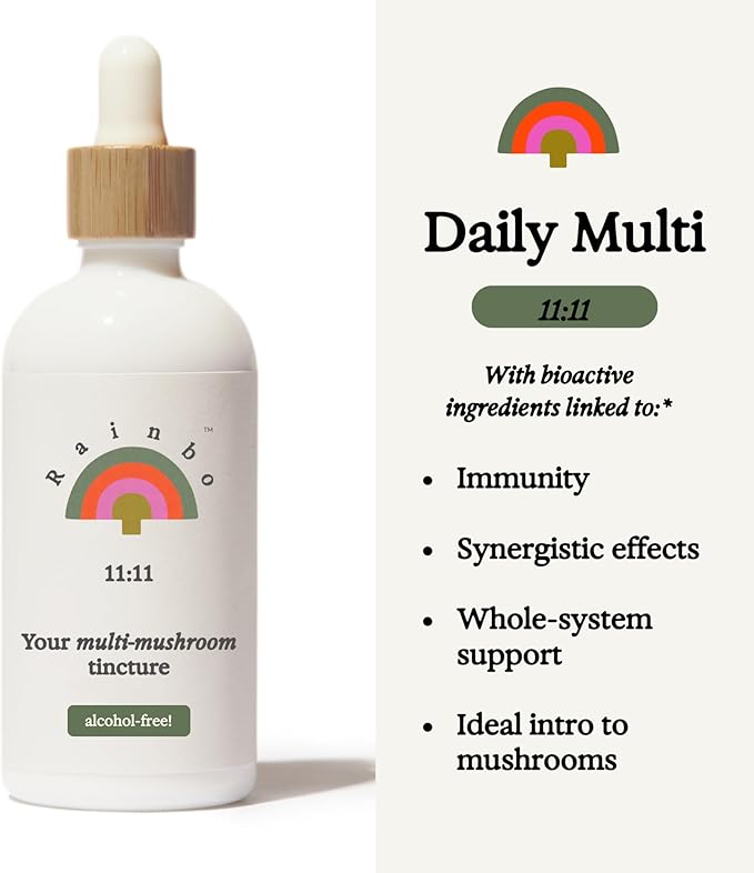 11:11 Multi Mushroom Tincture - 11-in-1 Alcohol Free - Dual Extract Mushroom Blend - Comprehensive Immune Support, Brain Support, Liquid Lion's Mane & Turkey Tail, Vegan, Non GMO, 3.4 fl oz