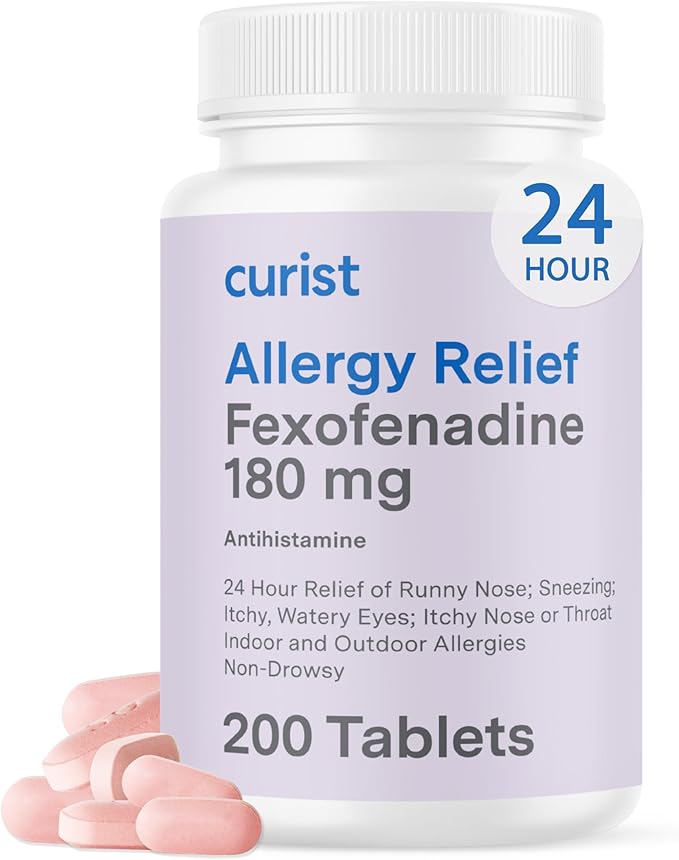 Curist Fexofenadine Hydrochloride 180mg (200 Tablets) Non Drowsy Allergy Medication - 24 Hour All Day Allergy Relief Tablets for Runny Nose, Itchy Eyes and Throat - Hay & Cedar Fever (200 Tablets)