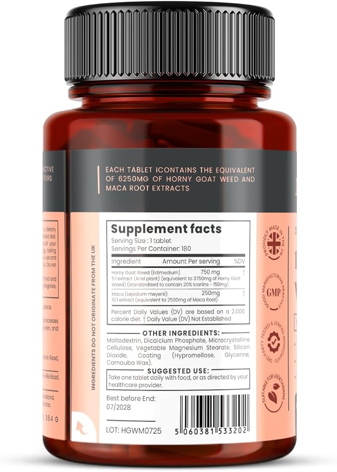 10X Horny Goat Weed Extract (3750mg) Maca Extract (2500mg) x 360 Tablets (2 Bottles of 180) - 1 Years Supply