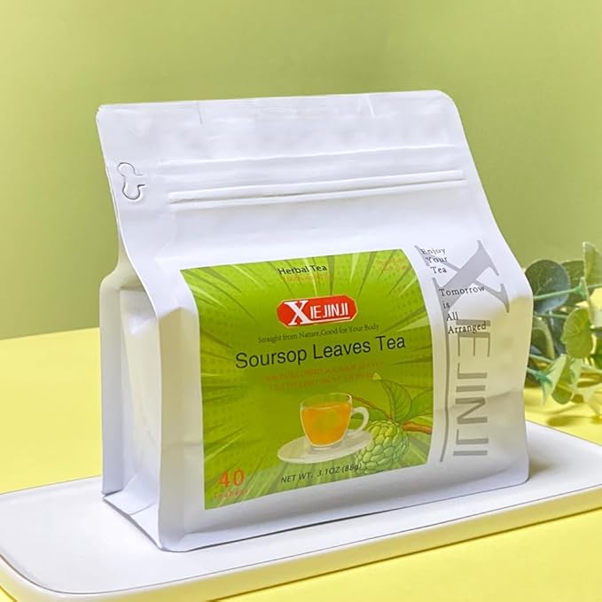 XIEJINJI Soursop Leaf Tea, 40 Tea Bags – Premium Graviola Leaf Infusion Rich in Antioxidants for Immune Support, Caffeine-Free Herbal Wellness