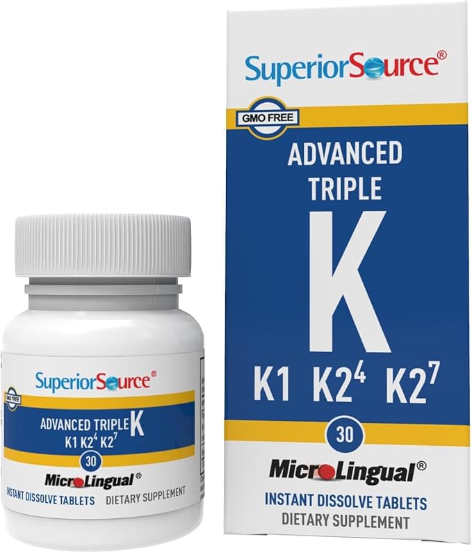 Superior Source Advanced Triple K - Bone Health & Strength Support Supplement - Immunity Support Formula with Vitamins K1 & K2 - Vitamin Aids Calcium Absorption - 30 Instant Dissolve Tablets