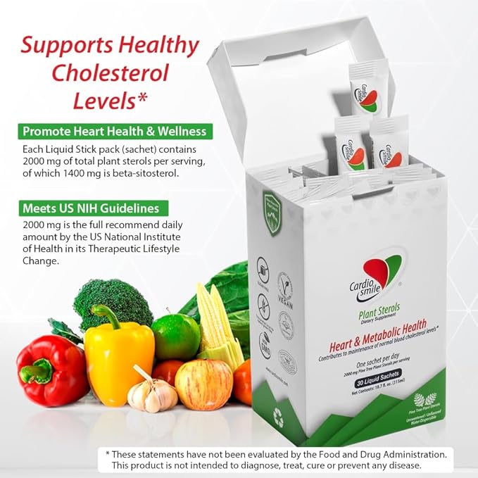 2000mg Plant Sterols Supports Healthy Cholesterol Levels with 1400mg beta-Sitosterol for Heart & Metabolic Health Support, 30 Day Supply in Single Use Liquid Packets