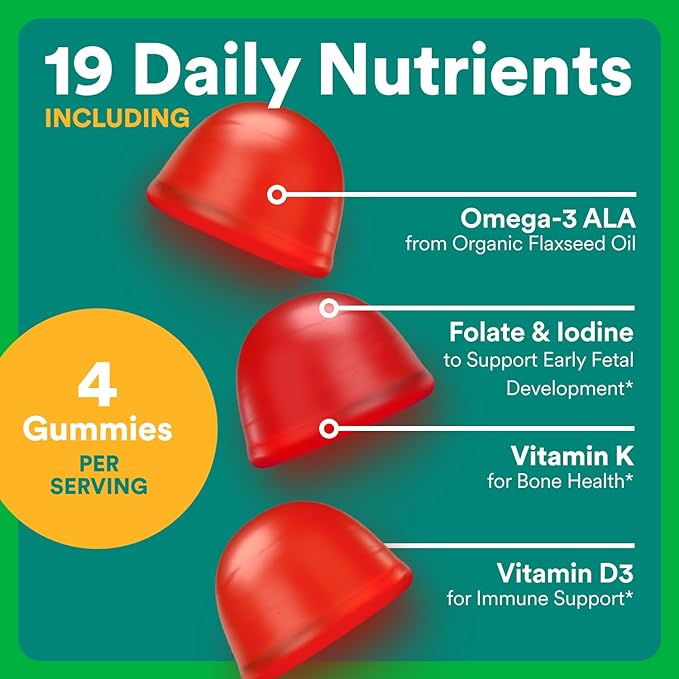 SmartyPants Organic Prenatal Vitamins for Women, Multivitamin Gummies: Biotin, Methylfolate, Omega 3 (ALA), Vitamin D3, C, Vitamin B12, B6, A, K2 & Zinc, Choline, Vegetarian, 120 Count (30 Day Supply)