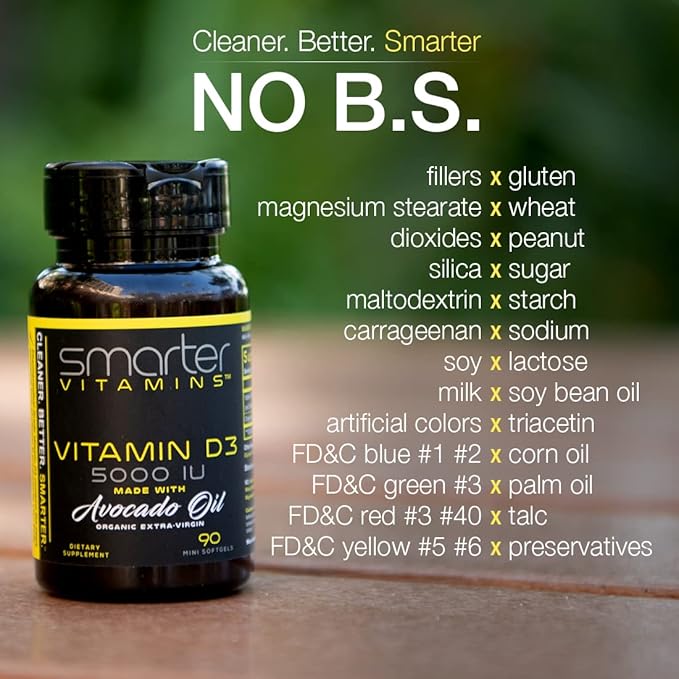 (3 Pack) Smarter Vitamin D3 5000 IU in Avocado Oil 125mcg 270 Mini Softgels