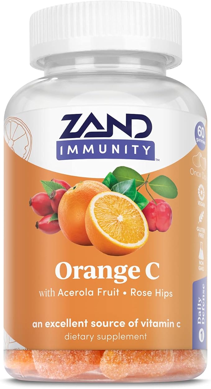 ZAND Immunity Orange Vitamin C Gummies, Wellness and Immune Support Supplement, Chewable Vitamin C w/Citrus Bioflavonoids, Rose HIPS and Acerola, Vegan, Gluten Free, 60-Day Guarantee, 30 Servings
