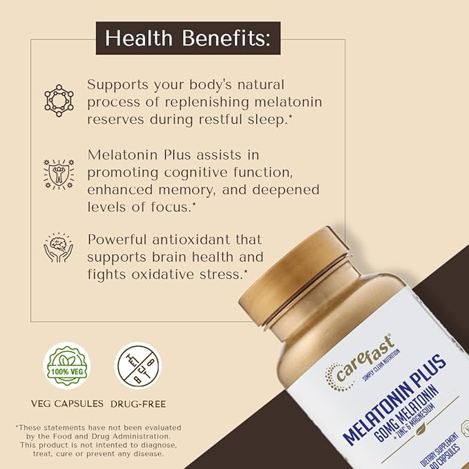 60mg Melatonin Plus Extra Strength High Dose Sleep Supplement 90 Capsules - Veggie Capsules - Fast Acting Formulated by Dr Shallenberger with Zinc & Magnesium for Maximum Quick Absorption