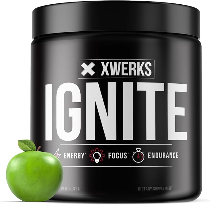 Xwerks Ignite Green Apple Pre Workout Powder, Natural Keto Pre Workout for Women and Men with Explosive Energy, Gluten Free Blend for Endurance and Stamina, 150mg Caffeine, 30 Servings