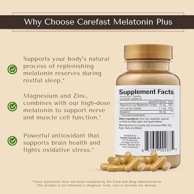 60mg Melatonin Plus Extra Strength High Dose Sleep Supplement 90 Capsules - Veggie Capsules - Fast Acting Formulated by Dr Shallenberger with Zinc & Magnesium for Maximum Quick Absorption