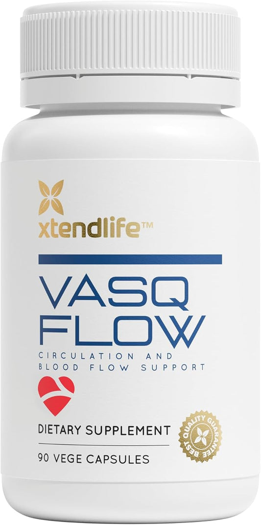 Xtendlife VasQFlow Natural Nitric Oxide Booster Supplement - Circulation & Blood Flow Support with Red Spinach Extract & Aged Garlic - Energy, Heart Health, Muscle Support - 1 Month Supply (90 Count)