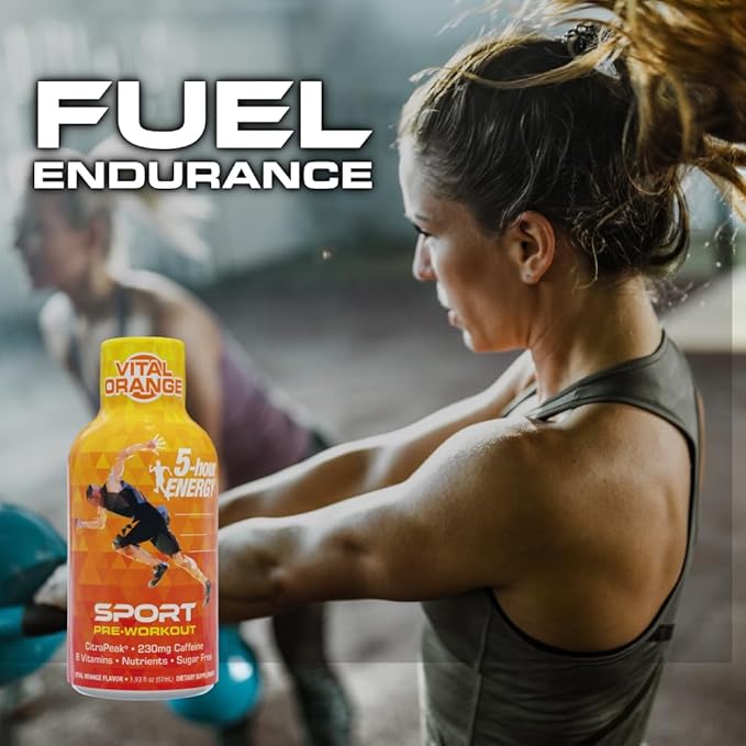 5-Hour Energy Extra Strength Sport Shots with Citrapeak, Vital Orange Flavor, Pre-Workout, 24 Count (1.93 fl oz)