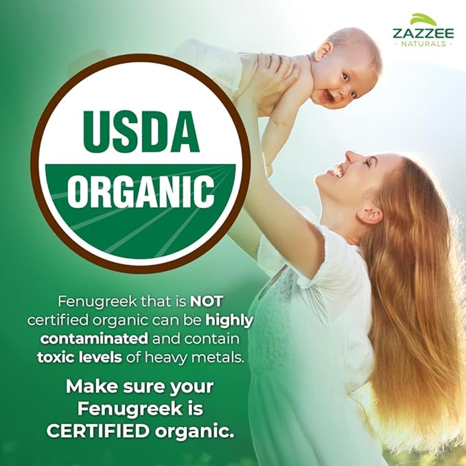 Zazzee USDA Organic Fenugreek 30:1 Extract, 6000 mg Strength, 120 Vegan Capsules, 4 Month Supply, Standardized and Concentrated 30X Extract, 100% Vegetarian, All-Natural and Non-GMO