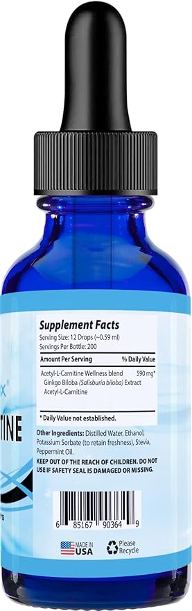 Absonutrix Acetyl L-Carnitine, 593mg per Serving, 200 Potent Servings, Quick Absorption Liquid Drops, Gluten-Free, Third-Party Tested, GMP-Certified, Non-GMO, Made in USA