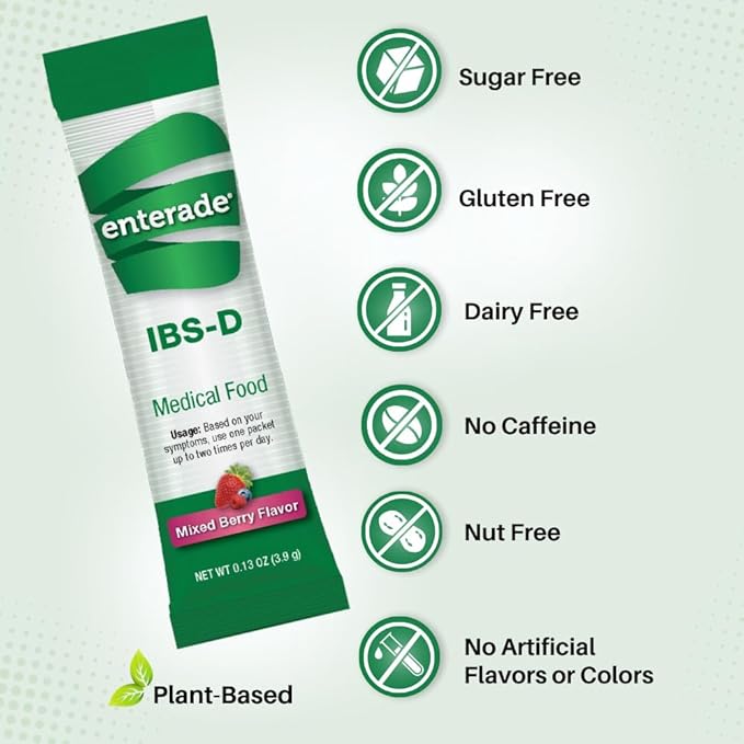 enterade IBS-D Powder Packets for IBS Relief of Symptoms from Irritable Bowel Syndrome with Diarrhea (IBS-D), Mixed Berry, 30 Single-Serving Powder Packets