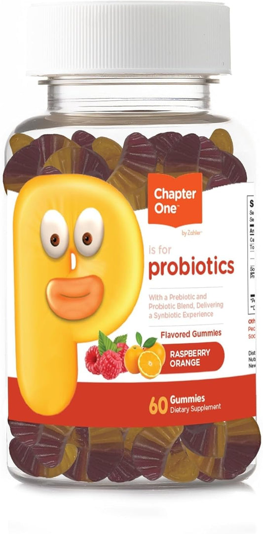 Zahler Chapter One Probiotic Gummies, with a Prebiotic and Probiotic Blend, Delivering a synbiotic Experience, Raspberry and Orange Flavored Gummies, 60 Count.