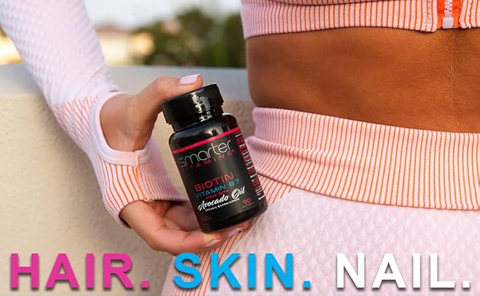 Smarter Biotin 5000mcg in Avocado Oil, Vitamin B7, Hair, Skin & Nail Support, Non-GMO, 90 Mini Liquid Softgels, No Soy