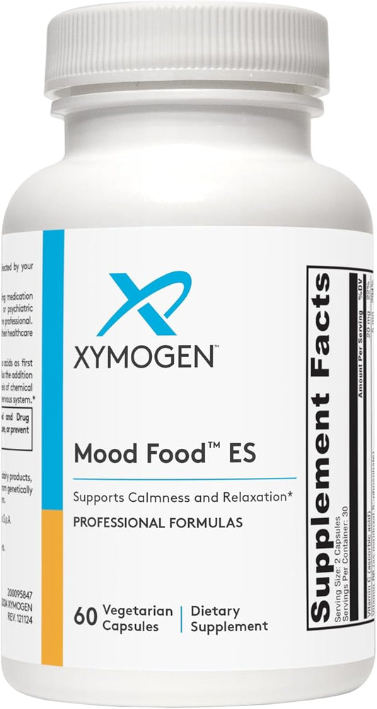 XYMOGEN Mood Food ES - Supports Calmness, Relaxation and a Healthy Mood with Active Folate, B Vitamins, 5-HTP, GABA, Minerals, Suntheanine L-Theanine, Selenium (60 Capsules)