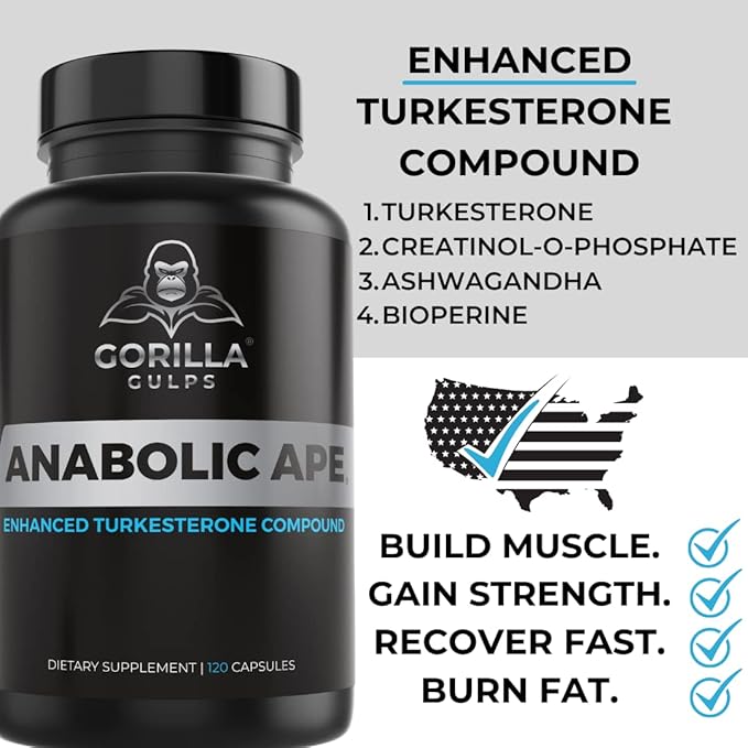 | Anabolic Ape – Enhanced Turkesterone Compound | Turkesterone, Creatinol-O-Phosphate, Ashwagandha, Bioperine | Lab Tested | 120 Vegan Capsules | Max Strength