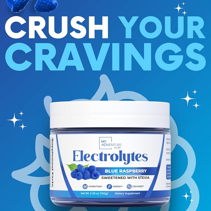 Zero Sugar - Blue Raspberry Electrolytes Powder - Refreshing Hydration - Caffeine Free Energy - All Natural Ingredients - Vegan, Keto and Paleo - Sugar Free Electrolyte Powder Drink Mix - 37 Servings