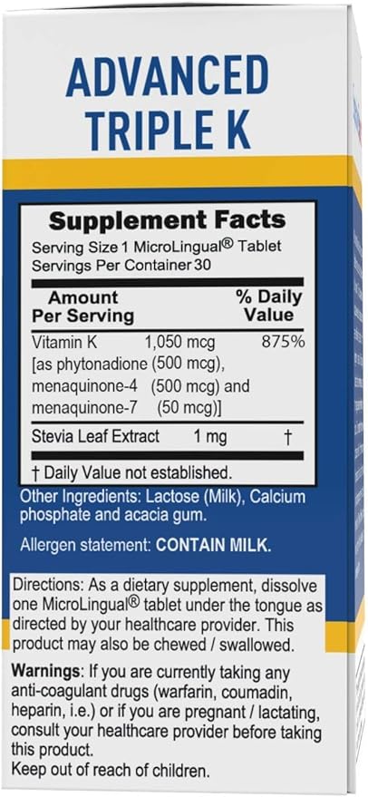 Superior Source Advanced Triple K - Bone Health & Strength Support Supplement - Immunity Support Formula with Vitamins K1 & K2 - Vitamin Aids Calcium Absorption - 30 Instant Dissolve Tablets