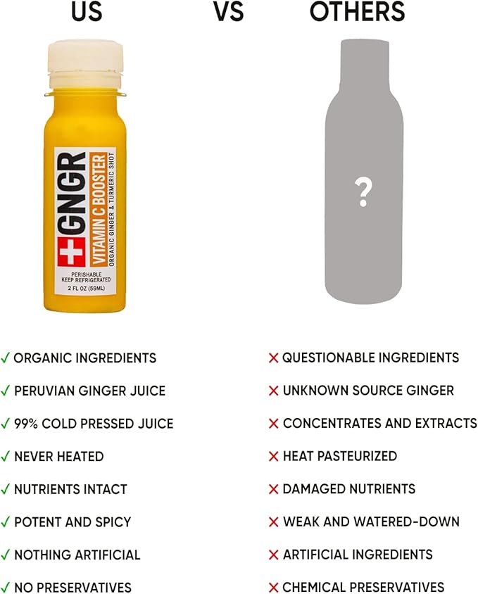 +GNGR 24 Shots Variety Pack of Organic Immunity Boosting Ginger Shots - Cold Pressed Ginger Shots for All Natural Digestive and Immune Support - Nothing Artificial - USDA Organic 2 fl oz (Pack of 24)