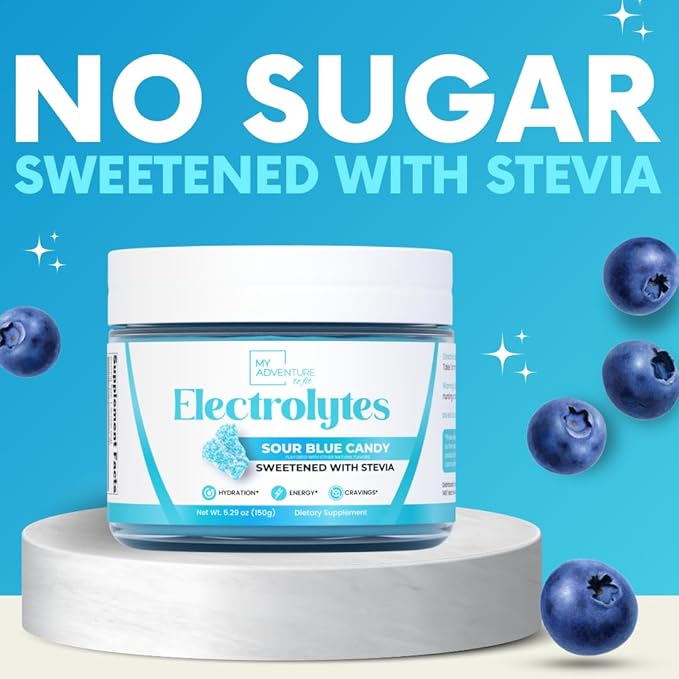 Zero Sugar - Sour Blue Candy Electrolytes Powder - Refreshing Hydration - Caffeine Free Energy - All Natural Ingredients - Vegan, Keto & Paleo - Sugar Free Electrolyte Powder Drink Mix - 30 Servings