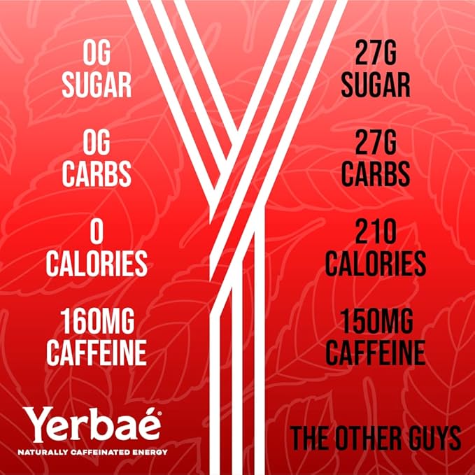 Yerbaé Energy Seltzer - Strawberry Kiwi, No Sugar/Calories/Carbs. Energized by Yerba Mate, Naturally Caffeinated Plant-Based, Healthy Alternative to Coffee/Sugary Sodas, Pack of 12, 12oz cans