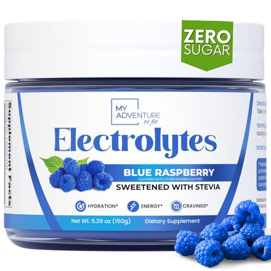 Zero Sugar - Blue Raspberry Electrolytes Powder - Refreshing Hydration - Caffeine Free Energy - All Natural Ingredients - Vegan, Keto and Paleo - Sugar Free Electrolyte Powder Drink Mix - 37 Servings