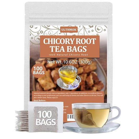 100 Premium Chicory Root Tea bags, Made with 100% Natural Chicory Root, Coffee Alternative，Support Liver Health & Rich in Antioxidants, No Additives & Caffeine Free.