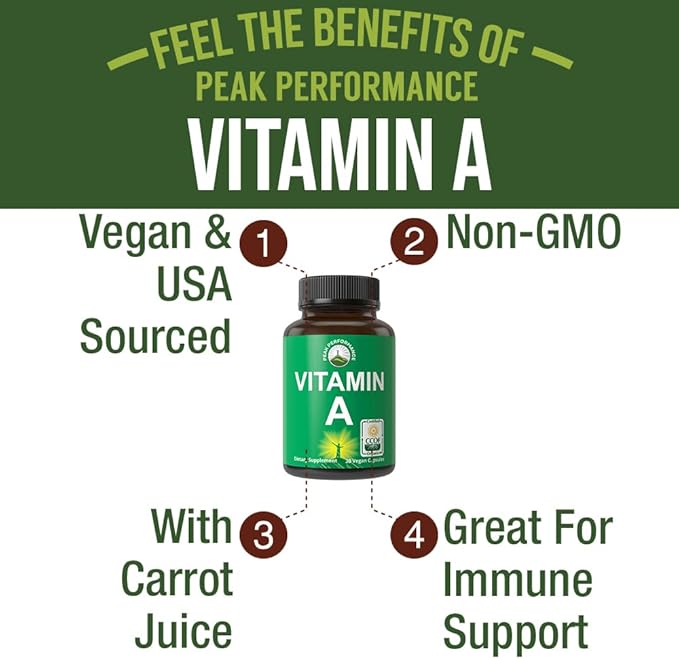 Certified Organic Vitamin A 5000 IU Supplement Capsules High Potency Vitamins. for Adults, Men, Women, Kids. Made with Organic Carrot Juice. Great for Immune, Skin, Eye Support. Non GMO, Vegan Pills