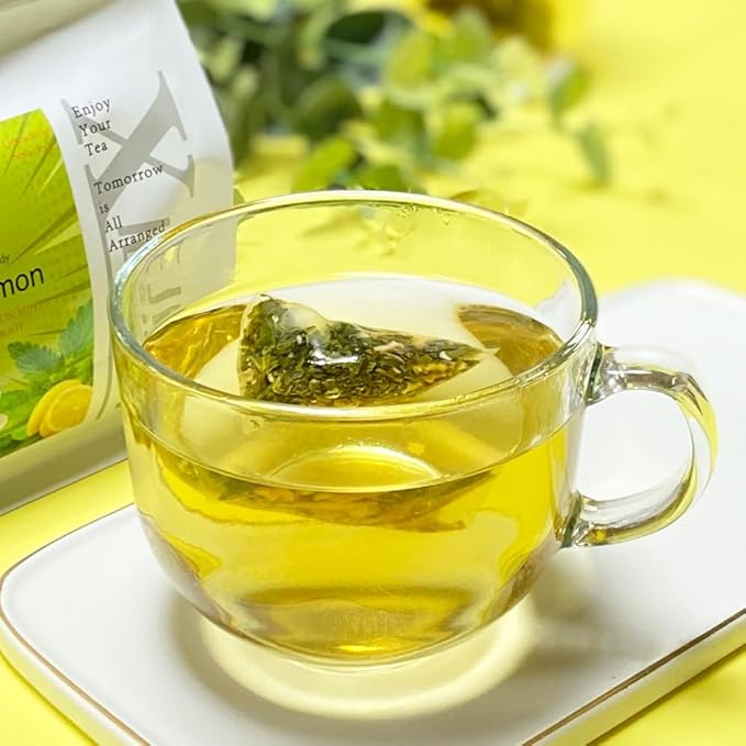 XIEJINJI Peppermint Lemon Tea Bags, 4.2g x 40 Count (5.9 oz), 100% Natural Lemon & Peppermint Leaves, No Flavoring - No Additives - Caffeine Free, Eco-Conscious Pyramid Clear Filter Teabag