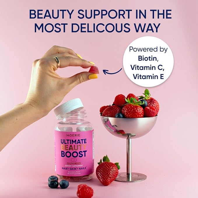 Moerie Hair Skin and Nails Gummies for Women & Men - Biotin for Hair Loss, Gummy Vitamins & Growth Dietary Supplements - Sugarbear for Thicker Hair - Allergen Free - 120 per Serving - Balanced Diet